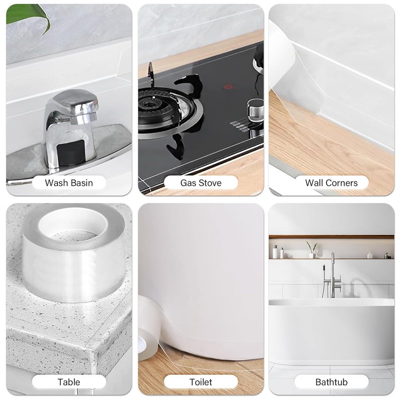 BHUCUTU 3 Rolls 1.5 Inch Caulk Tape Self Adhesive Toilet Caulking Strip Bathroom Sealing Caulk Strip Peel and Stick Bathtub Caulking Tape, 10.5 Feet Each Roll (Clear) - Image 5
